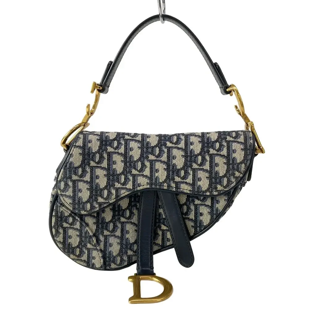 Christian Dior Saddlebag / Trotter Handbag Navy Cream Jacquard Leather